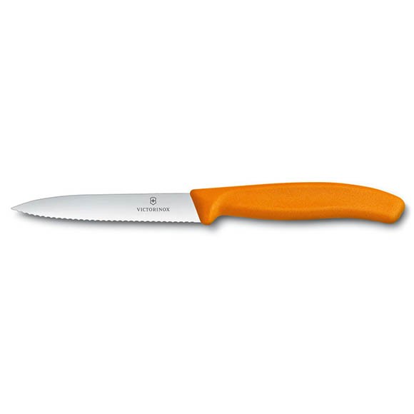Нож Victorinox для очистки овощей, 10 см с серейторной заточкой, оранж. 6.7736.L9