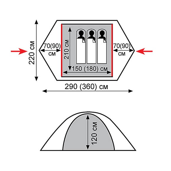 Палатка Tramp Peak 3 (V2) (серый), TRT-26 Палатка Tramp Peak 3 (V2) (серый), TRT-26
