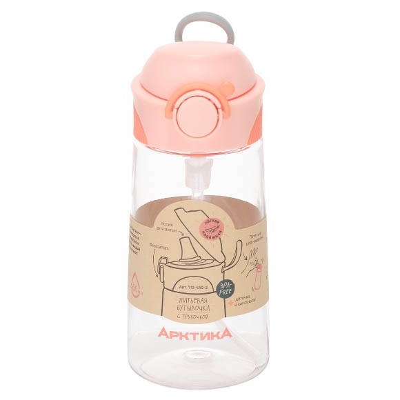Бутылочка детская питьевая, бытовая, тритановая, для напитков, тм "Арктика", 450 мл, персик, арт. 712-450