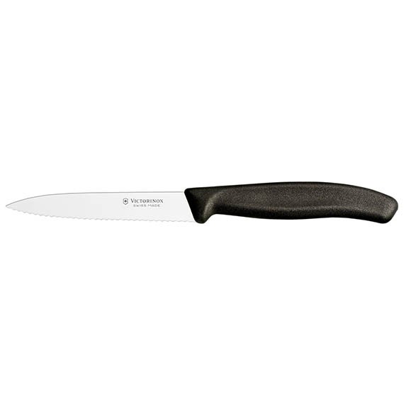 Нож для очистки овощей Victorinox, лезвие 10 см волнистое, черный 6.7733