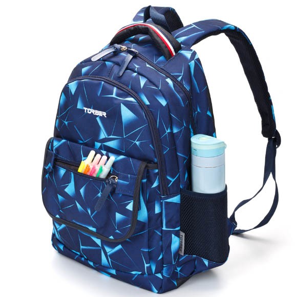 Рюкзак Torber Class X, темно-синий с орнаментом, полиэстер, 45x30x18см + Пенал, T2743-NAV-BLU-P Рюкзак Torber Class X, темно-синий с орнаментом, полиэстер, 45x30x18см + Пенал, T2743-NAV-BLU-P