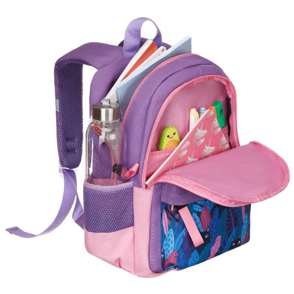 Рюкзак Torber Class X Mini, сиреневый/розовый с орнаментом "Кошки и листья", T1801-23-Lil Рюкзак Torber Class X Mini, сиреневый/розовый с орнаментом "Кошки и листья", T1801-23-Lil