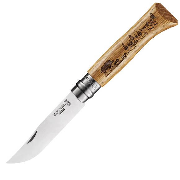 Нож Opinel №8 нержавеющая сталь, рукоять дуб, гравировка кабан, 002331