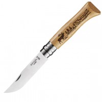 Нож Opinel №8 нержавеющая сталь, рукоять дуб, гравировка олень, 002332
