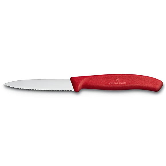 Нож для очистки овощей Victorinox, лезвие 8 см волнистое, красный, 6.7631