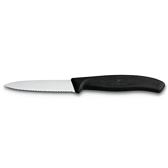 Нож для очистки овощей Victorinox, лезвие 8 см волнистое, черный, 6.7633