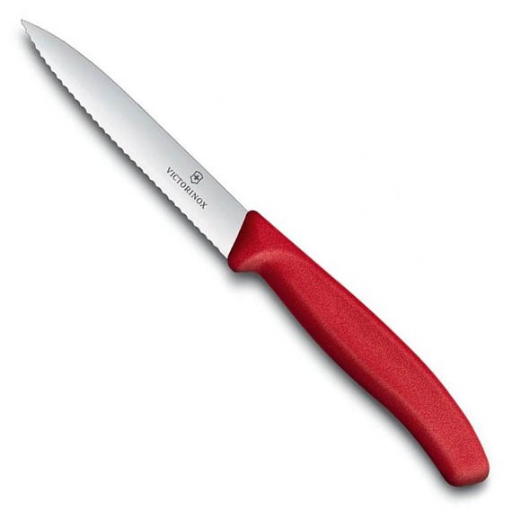 Нож для очистки овощей Victorinox, лезвие 10 см волнистое, красный 6.7731
