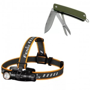 Налобный фонарь Fenix HM61R + складной нож Ruike S22, зелёный, HM61RS22G