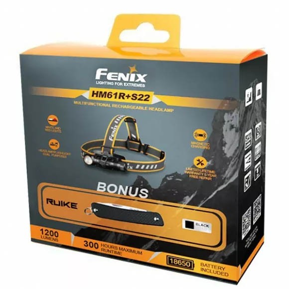 Налобный фонарь Fenix HM61R + складной нож Ruike S22, зелёный, HM61RS22G