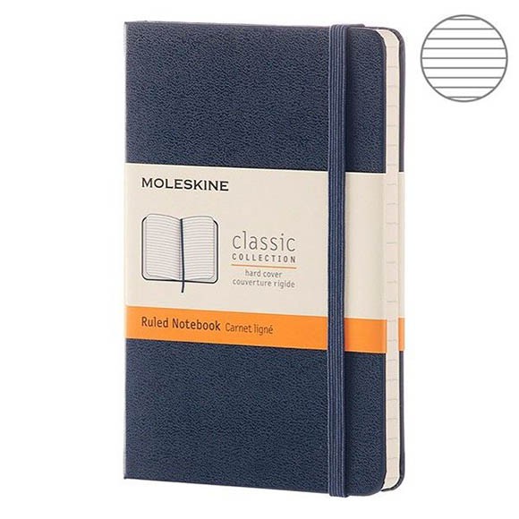 Блокнот Moleskine Classic Pocket 90x140мм 192стр. линейка твердая обложка синий сапфир, MM710B20