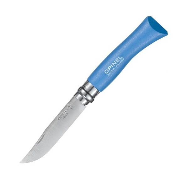 Нож Opinel №7, нержавеющая сталь, голубой, блистер